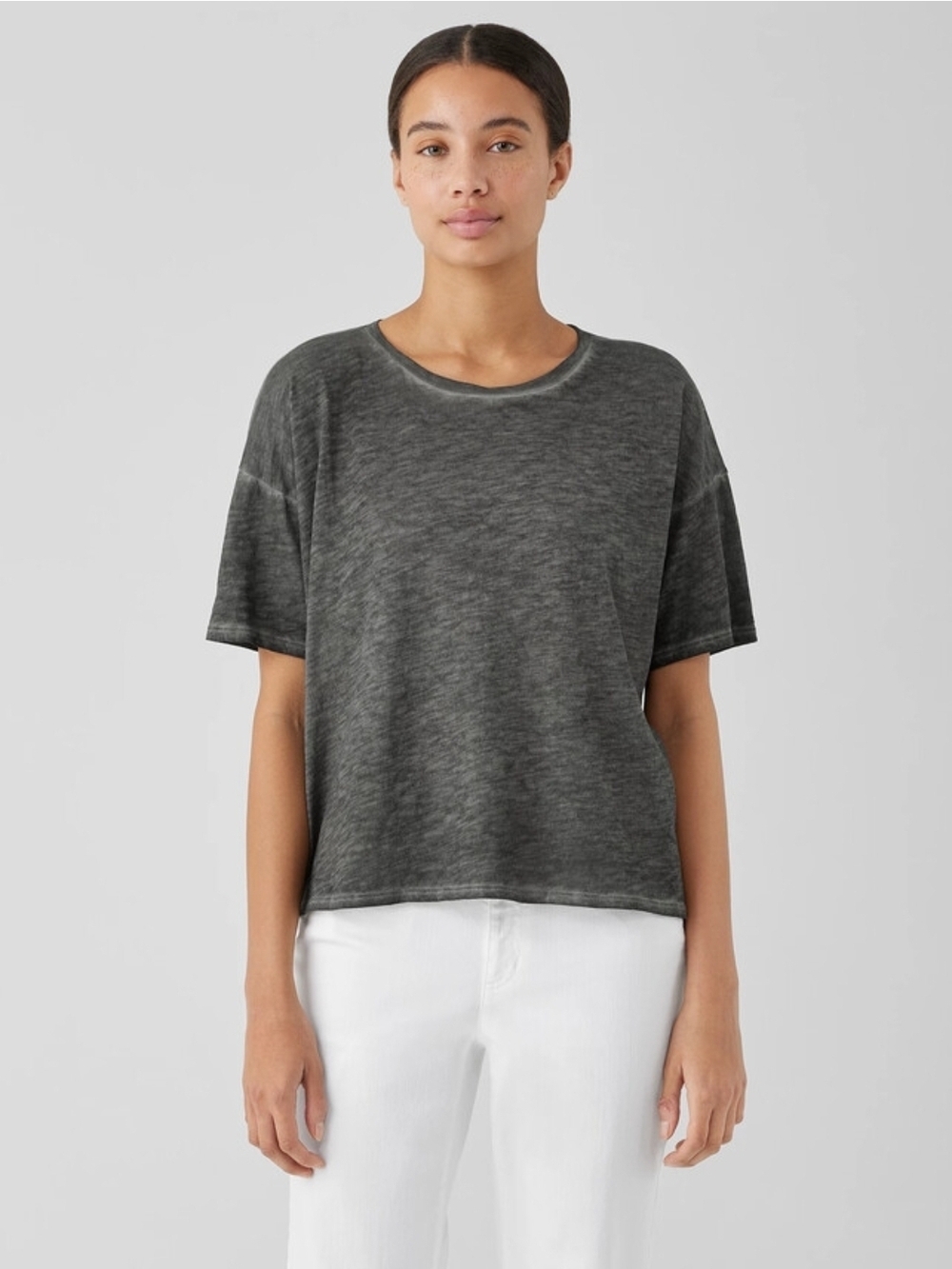 Eileen Fisher Charcoal Gray Short Sleeve Tee - Picture 2 of 7